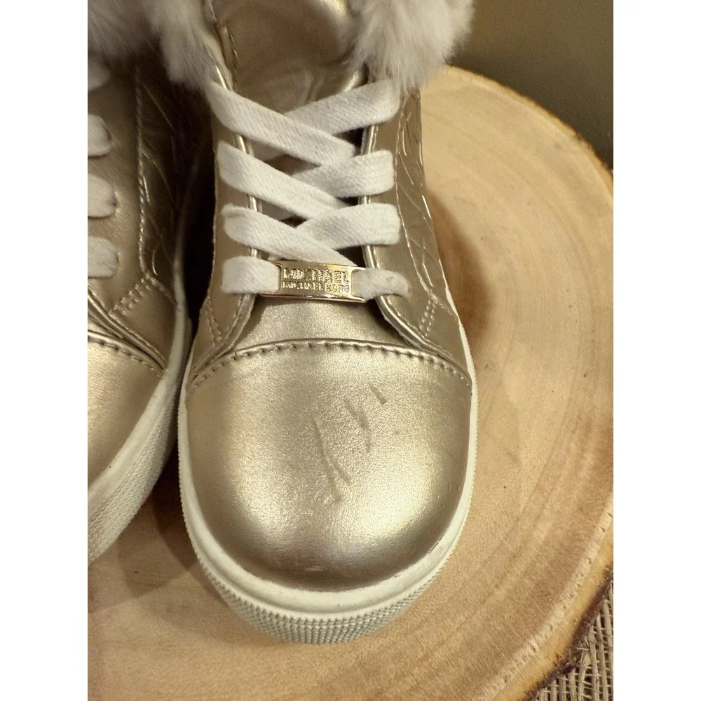 Michael Kors Poloma Fluff Sneaker Gold Boots Logo Monogram Fur Trim Girls‎ Sz-13
